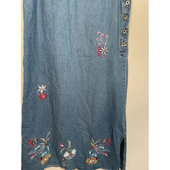 Vintage Agapo Denim Floral Embroidered and Bedazzled Midi/Maxi Dress - Picture 3 of 8